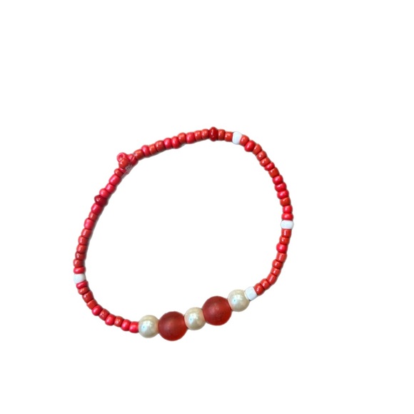Cute Red Star & Pearl Braclet Set Beaded And Chain Adjustable Braclets For Teen - Picture 2 of 5